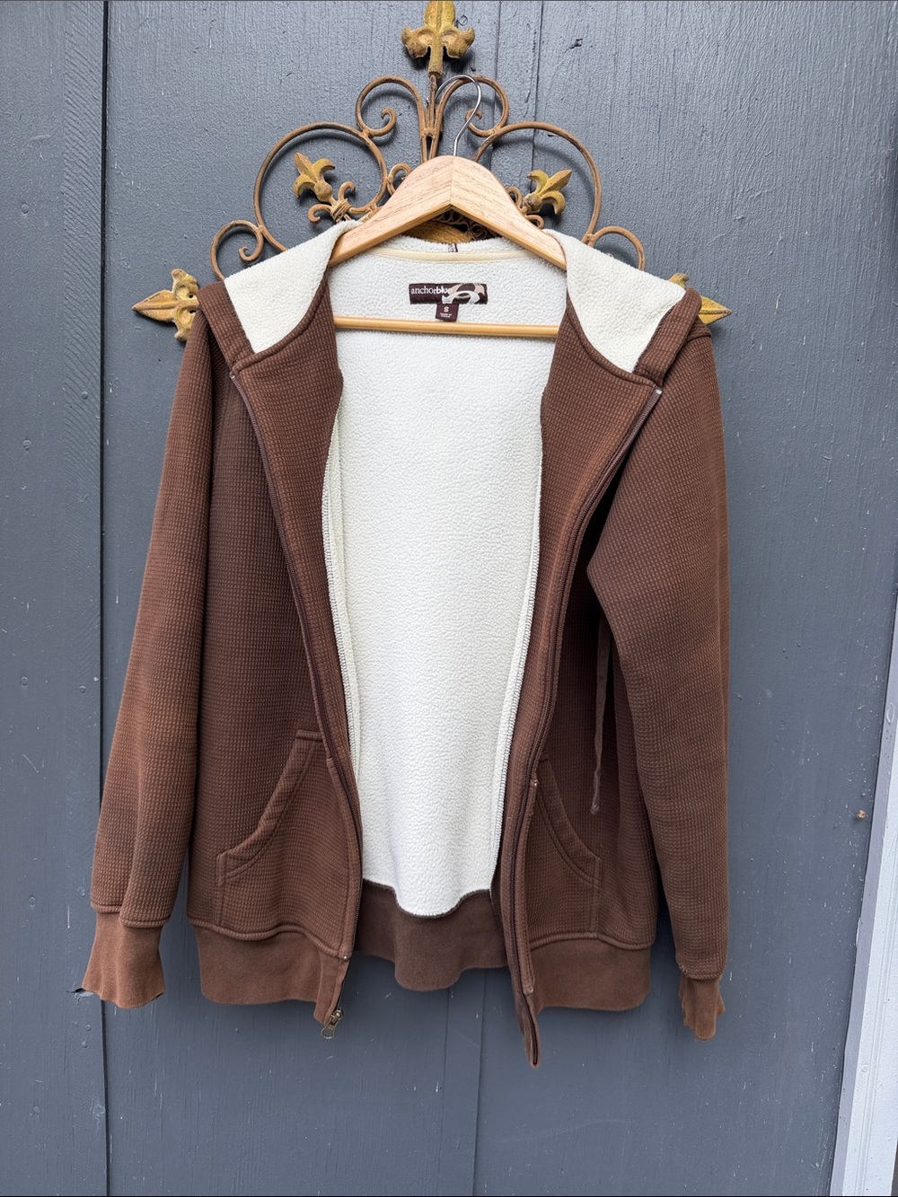 anchor blue Brown Hooded Sherpa-Lined Jacket